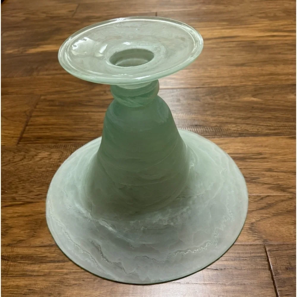 Vintage~Hand Blown~Studio Art Glass Vase~Horn Shaped~Translucent~ Green~G2WC**